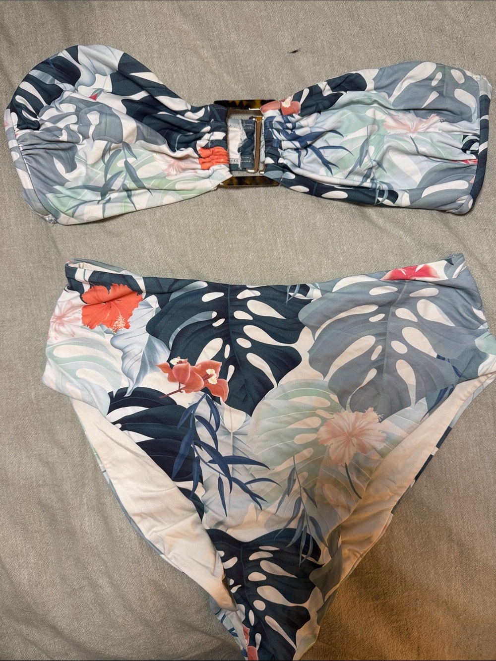 Vitality Swim Tropical Bandeau Bikini Set - Blue & Coral